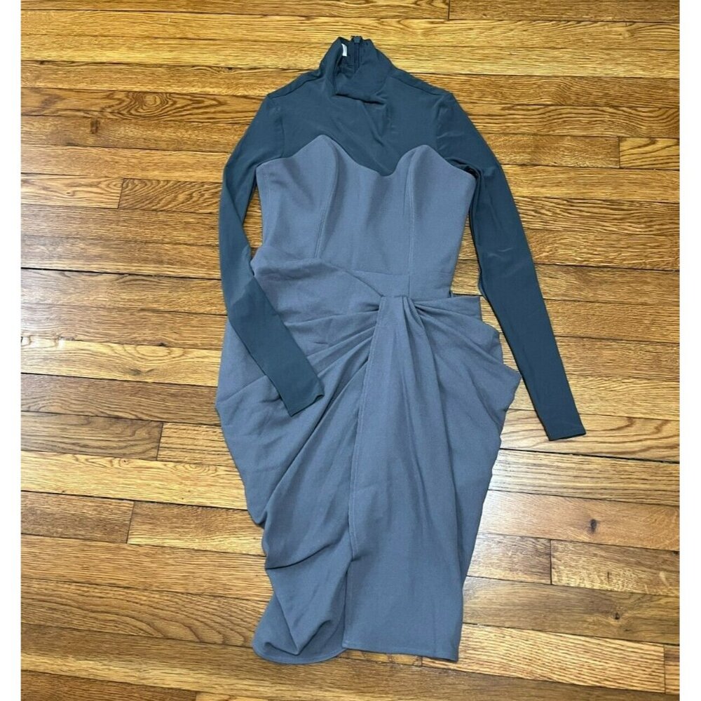 House Of London Women's Gray Mock Neck Mesh Long Sleeve Party Dress Size Small